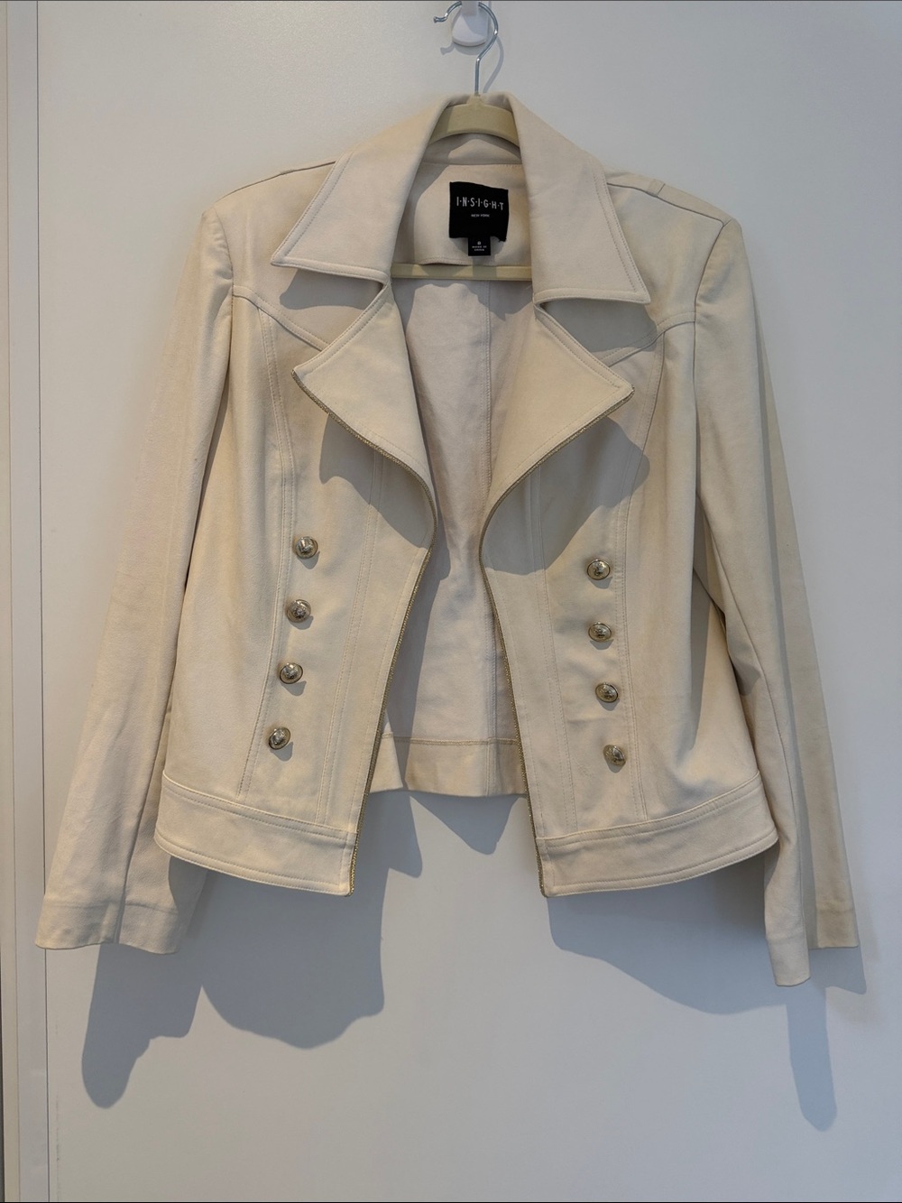 Insight Cream Double-Breasted Military-Style Blazer